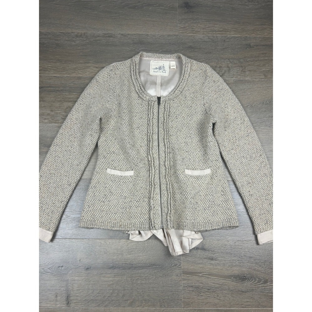 Angel of the North Anthropologie Zip Front Cardigan Sweater Jacket Beige Large